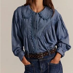 NWT Free People We The Free Baby Blues Summit Shirt in Blue